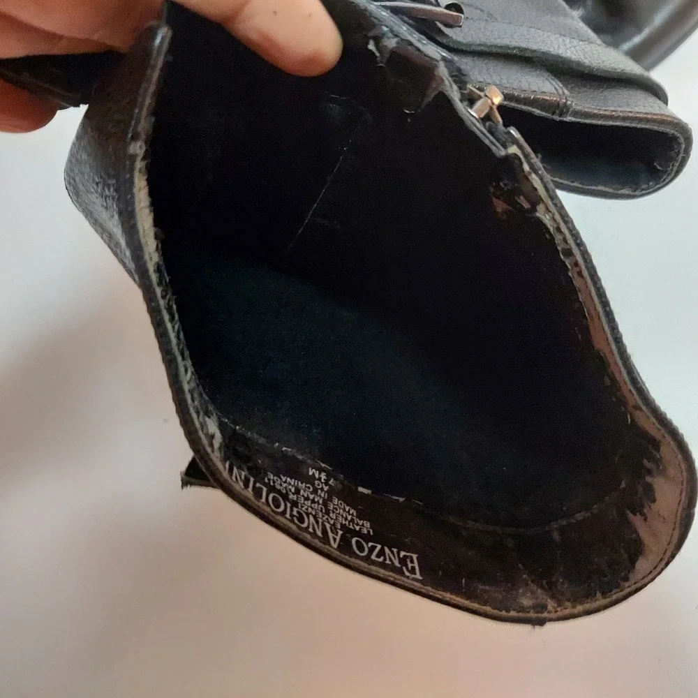 Enzo Angiolini Leather Boots Women 7.5 Black Calf High Riding Buckle Zip Fashion